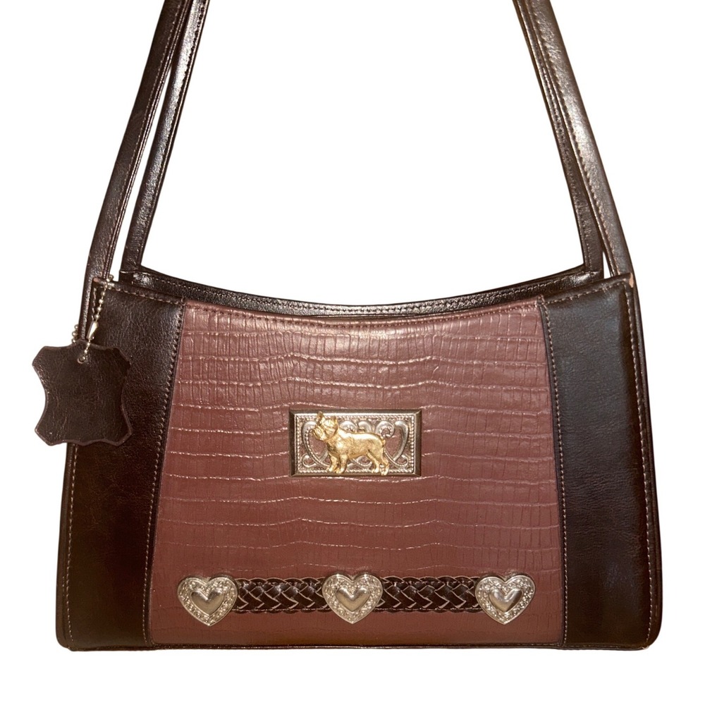 Vintage 90s Hudson's Detroit Leather Bag‎ - Croc & Silver Hearts/Scottie Dog